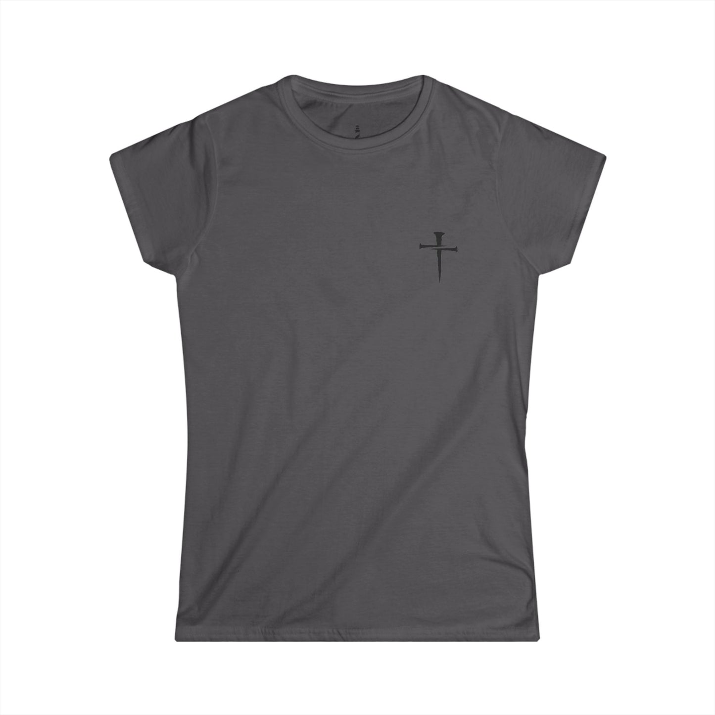 Women's Softstyle Tee with Minimalist Cross Design | Casual Faith-Inspired Shirt