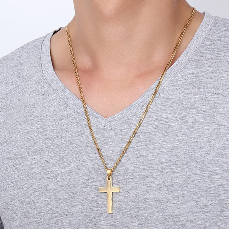 Classic Men's Cross Necklace in Gold, Black, or Silver