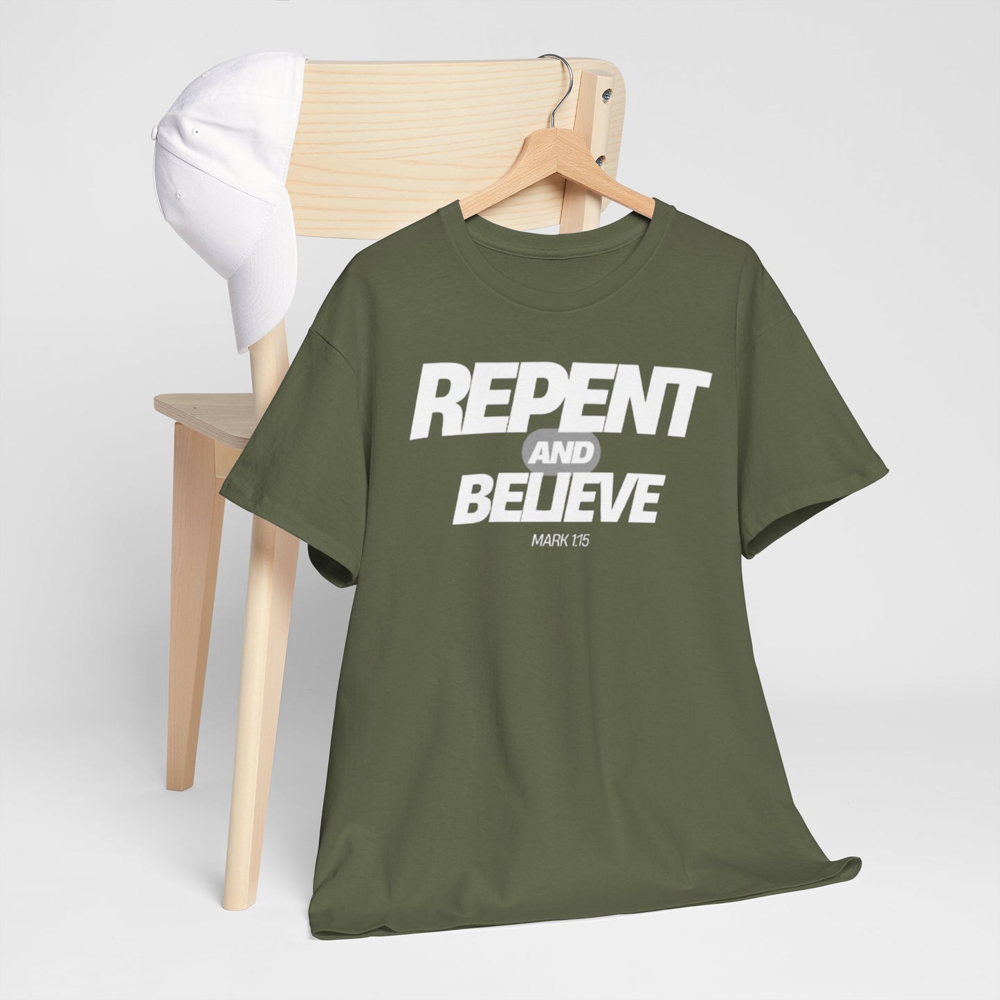 Repent and Believe Christian Jesus Faith Unisex Heavy Cotton Tee