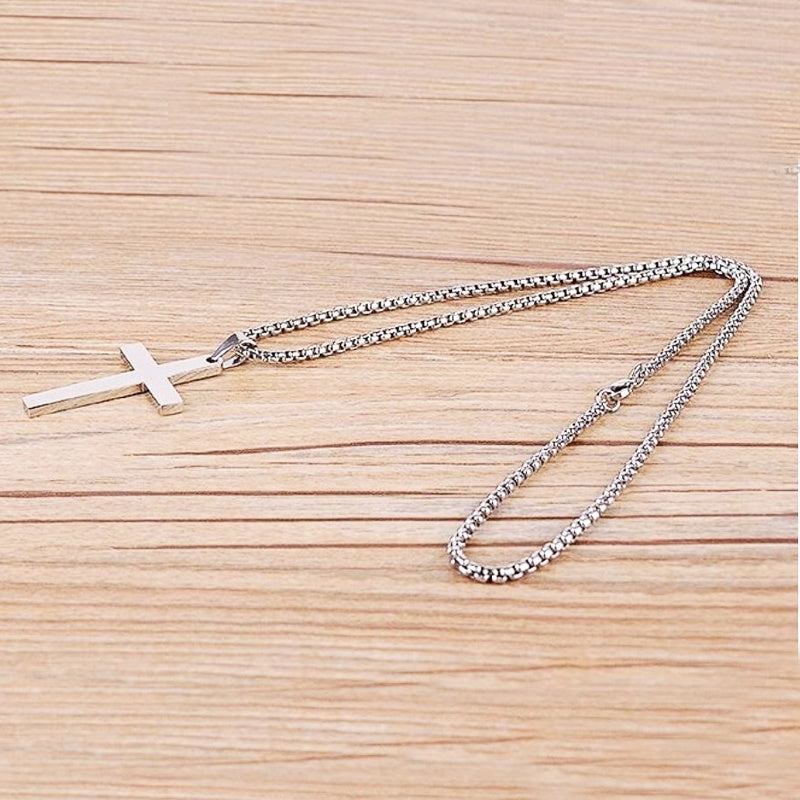 Classic Men's Cross Necklace in Gold, Black, or Silver