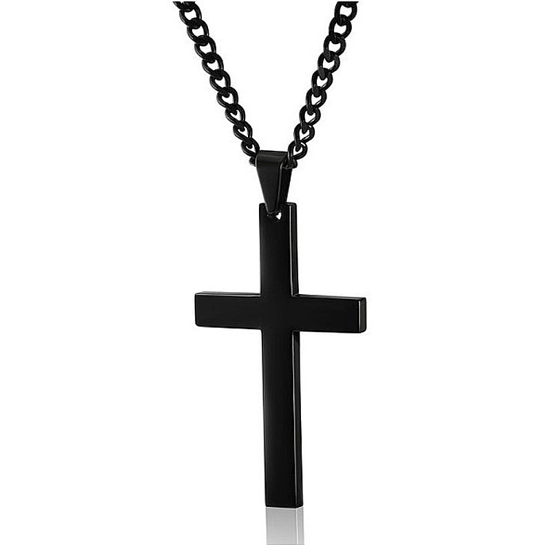 Classic Men's Cross Necklace in Gold, Black, or Silver