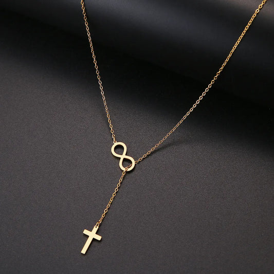 Simple Long Infinity Cross Necklace