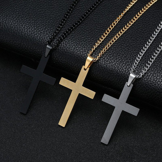 Classic Men's Cross Necklace in Gold, Black, or Silver