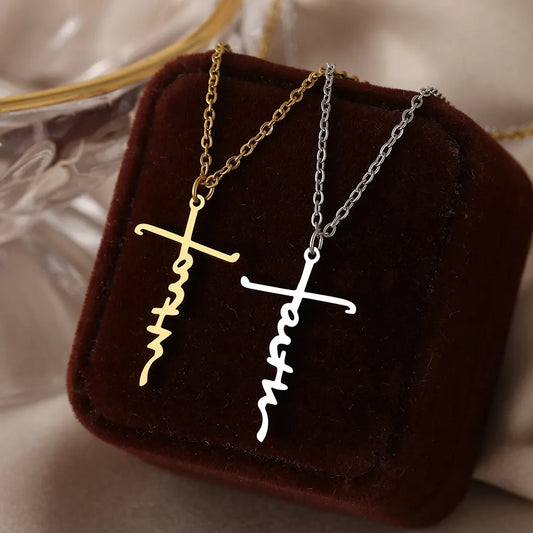 Gold or Silver Simple Stainless Steel Faith Cross Necklace