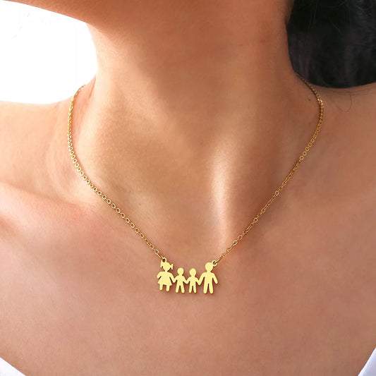 Gold or Silver Stainless Steel Family Of Four People Pendant Necklace