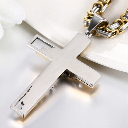 Men's Stainless Steel Bible Verse Jesus Cross Necklace - Black, Gold, or Silver