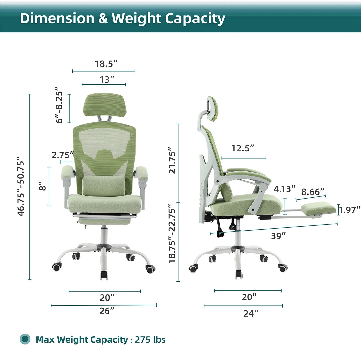 High Back Reclining Office Chair Ergonomic Reclining Rolling with Lumbar Support