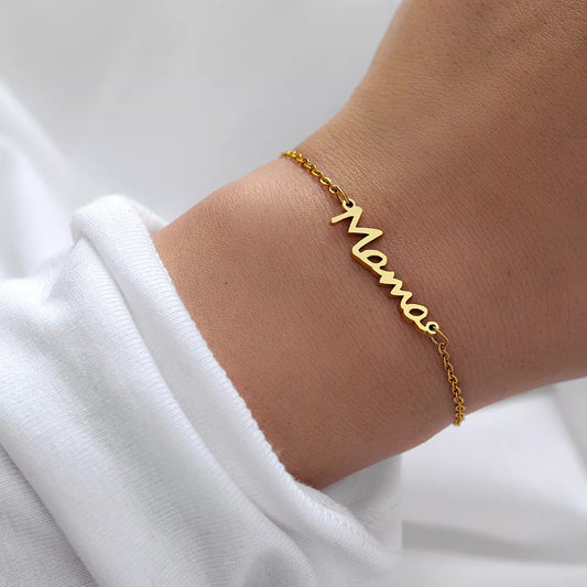 Gold or Silver Stainless Steel Mama Pendant Bracelet